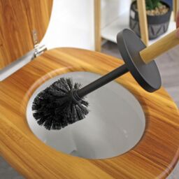 Showerdrape Sonata Black & Bamboo Toilet Roll Holder & Toilet Brush Combination - thumbnail 4