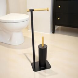 Showerdrape Sonata Black & Bamboo Toilet Roll Holder & Toilet Brush Combination - thumbnail 1