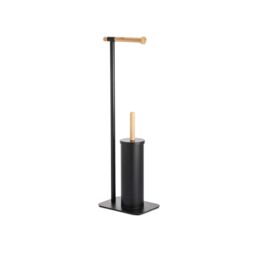 Showerdrape Sonata Black & Bamboo Toilet Roll Holder & Toilet Brush Combination - thumbnail 3