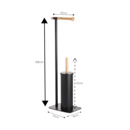 Showerdrape Sonata Black & Bamboo Toilet Roll Holder & Toilet Brush Combination - thumbnail 2