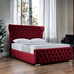 UK Bed Furniture Isabella Ottoman Gas Lift Upholstered Bed with 48 Inch Wing Headboard in Maroon - Size: Single - thumbnail 1
