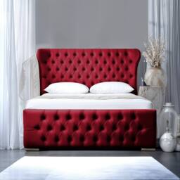 UK Bed Furniture Isabella Ottoman Gas Lift Upholstered Bed with 48 Inch Wing Headboard in Maroon - Size: Single - thumbnail 2