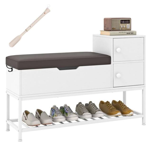 VOGREX White Flip Top Shoe Storage Bench Rack Stand - image 1