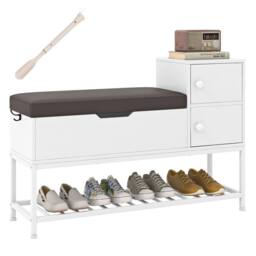 VOGREX White Flip Top Shoe Storage Bench Rack Stand - thumbnail 1