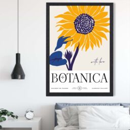 ARTZE Blue & Yellow Sunflower Flower Market Exhibition Framed Print SIZE: A3 with Black Frame in Mid Blue - Size: A4 - thumbnail 2