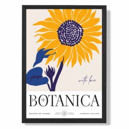 ARTZE Blue & Yellow Sunflower Flower Market Exhibition Framed Print SIZE: A3 with Black Frame in Mid Blue - Size: A4 - thumbnail 1