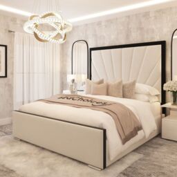 "Bed Choices Palace Sunburst with 70"" Upholstered Bed Frame in Cream - Size: Super King" - thumbnail 1