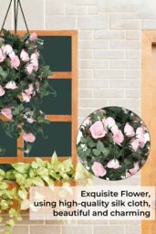 Neel Blue 110cm Artificial Rose Garland Vine Hanging Silk Garland, 18 Flowers in Pink - thumbnail 4