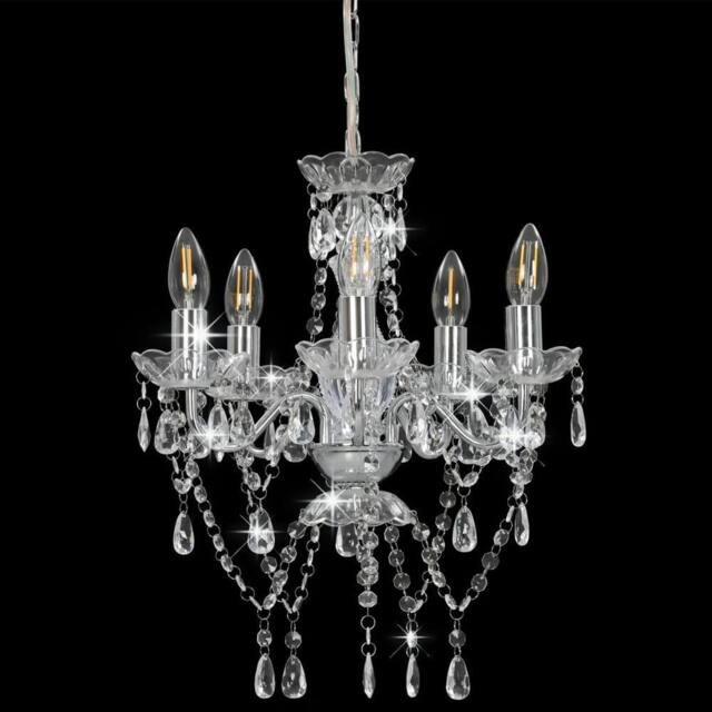 Berkfield Home Elegant Chandelier with Crystal Beads Silver Round 5 x E14 - image 1