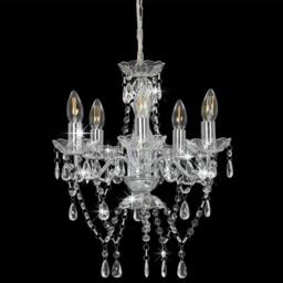 Berkfield Home Elegant Chandelier with Crystal Beads Silver Round 5 x E14 - thumbnail 1
