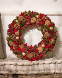 Dibor Giant Canterbury Xmas Decor Front Door Wreath Christmas Wreath 50cm in Red - thumbnail 2