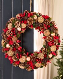 Dibor Giant Canterbury Xmas Decor Front Door Wreath Christmas Wreath 50cm in Red