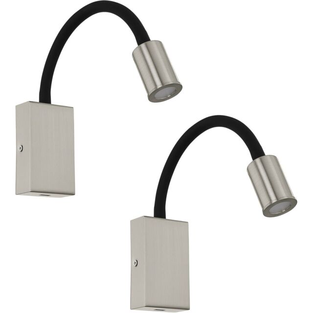 Loops 2 PACK Wall Light Colour Satin Nickel Black Steel & Plasic LED 3.5W Included in Metallics - image 1