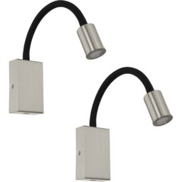 Loops 2 PACK Wall Light Colour Satin Nickel Black Steel & Plasic LED 3.5W Included in Metallics