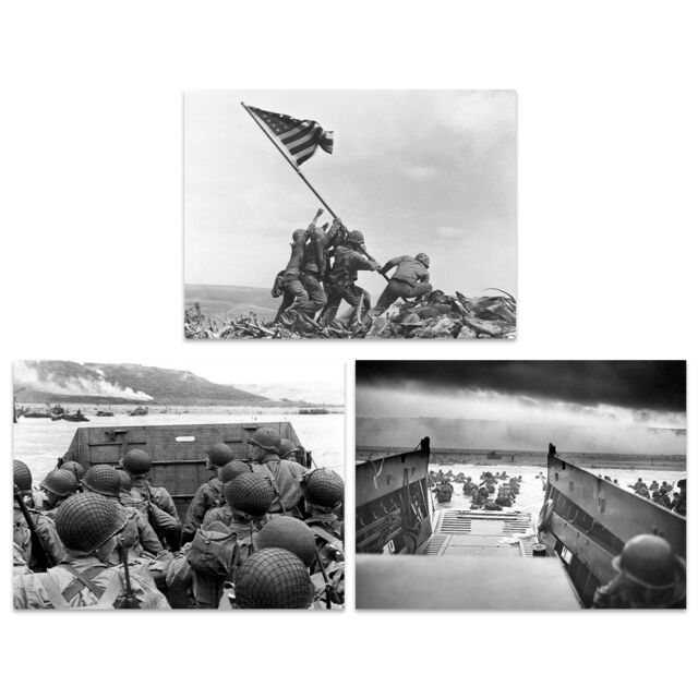 Artery8 Wall Art Print Pack of 3 US Military Victory Japan World War 2 Iwo Jima D-Day Normandy Large Poster Set - image 1