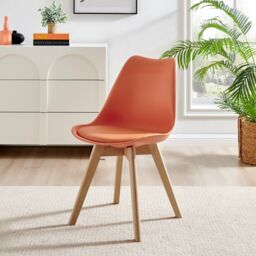 FurnitureboxUK Set of 2 Stockholm Natural Birch Wood Scandi Minimalist Dining Chairs with Faux Leather Cushion in Orange - thumbnail 5