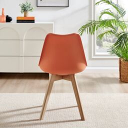 FurnitureboxUK Set of 2 Stockholm Natural Birch Wood Scandi Minimalist Dining Chairs with Faux Leather Cushion in Orange - thumbnail 3