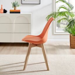 FurnitureboxUK Set of 2 Stockholm Natural Birch Wood Scandi Minimalist Dining Chairs with Faux Leather Cushion in Orange - thumbnail 4