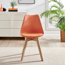FurnitureboxUK Set of 2 Stockholm Natural Birch Wood Scandi Minimalist Dining Chairs with Faux Leather Cushion in Orange - thumbnail 2