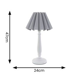 ValueLights Victoria White Wood Candlestick Table Lamp with Scallop Tapered Shade & Bulb in Grey - thumbnail 4
