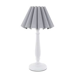 ValueLights Victoria White Wood Candlestick Table Lamp with Scallop Tapered Shade & Bulb in Grey - thumbnail 2