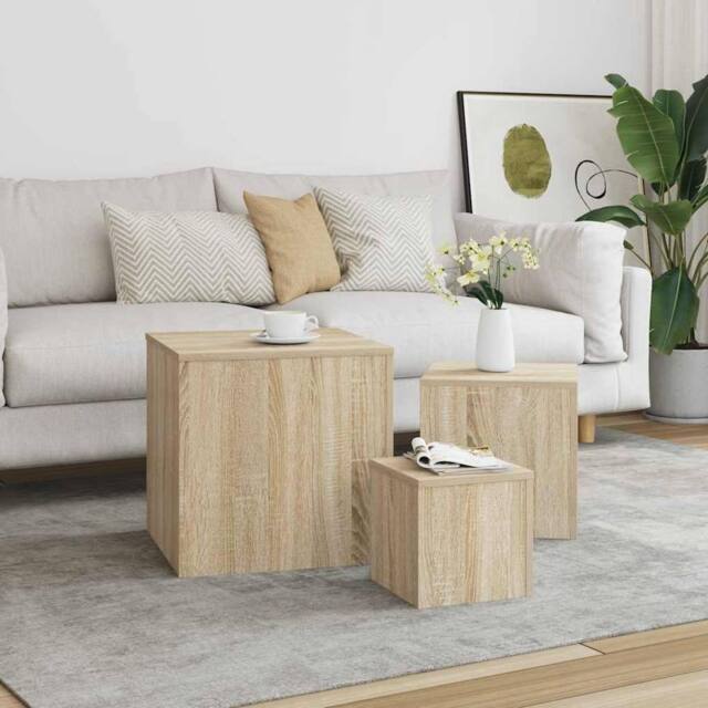 Berkfield Home Side Tables 3 pcs Sonoma Oak Engineered Wood in Light Tan - image 1