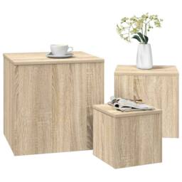 Berkfield Home Side Tables 3 pcs Sonoma Oak Engineered Wood in Light Tan - thumbnail 3