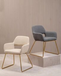 Orsina Grey Dining Chair, High Quality Kitchen Chair, Back & Arm Support Fabric Chair, Easy to Clean Armchair - thumbnail 6