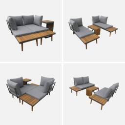 sweeek 4-seater modular aluminium & acacia garden lounge set in Dark Grey - thumbnail 9