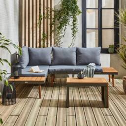 sweeek 4-seater modular aluminium & acacia garden lounge set in Dark Grey - thumbnail 1