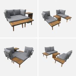 sweeek 4-seater modular aluminium & acacia garden lounge set in Dark Grey - thumbnail 4