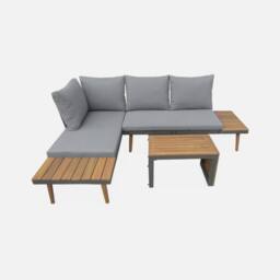 sweeek 4-seater modular aluminium & acacia garden lounge set in Dark Grey - thumbnail 2