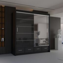 Sliding Wardrobes 4U Luxury High Gloss Sliding Wardrobe with LED Light W208cm x H220cm in Black - thumbnail 1