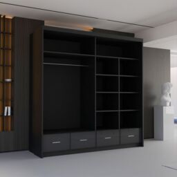 Sliding Wardrobes 4U Luxury High Gloss Sliding Wardrobe with LED Light W208cm x H220cm in Black - thumbnail 4