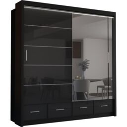 Sliding Wardrobes 4U Luxury High Gloss Sliding Wardrobe with LED Light W208cm x H220cm in Black - thumbnail 2