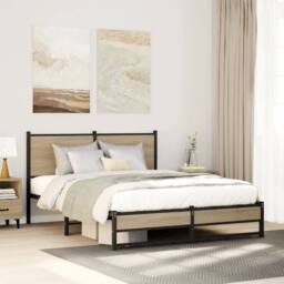 Berkfield Home Metal Bed Frame without Mattress Sonoma Oak 140x190 cm in Brown - thumbnail 2