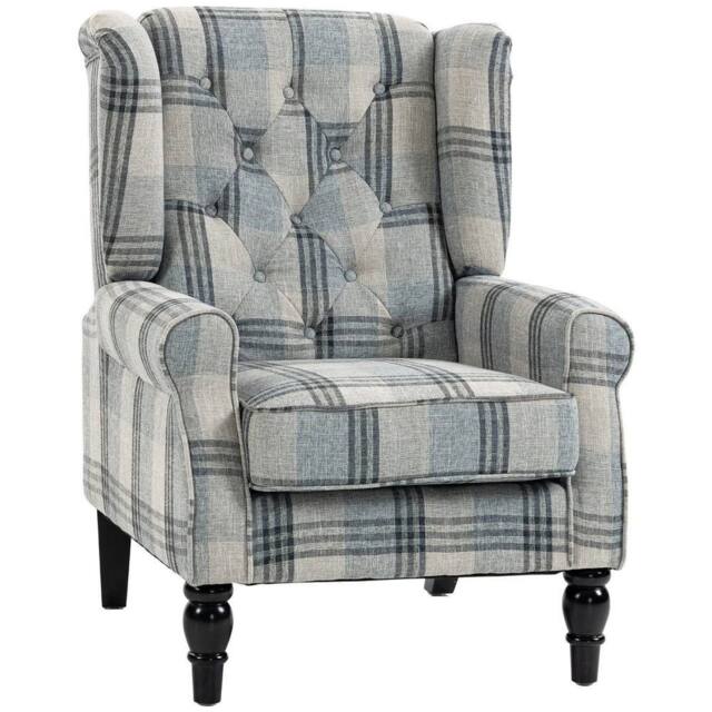 FORGEVIO Accent Chair Wingback Armchair Retro Tufted Club Wood Fabric - image 1