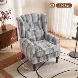 FORGEVIO Accent Chair Wingback Armchair Retro Tufted Club Wood Fabric - thumbnail 3