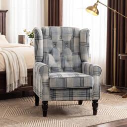 FORGEVIO Accent Chair Wingback Armchair Retro Tufted Club Wood Fabric - thumbnail 6