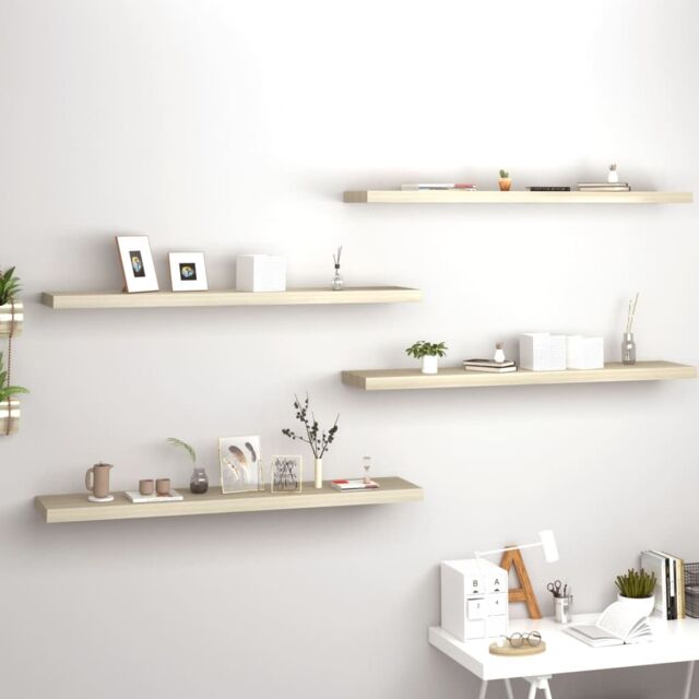 Berkfield Home Floating Wall Shelves 4 pcs Oak 120x23.5x3.8 cm MDF in Brown - image 1