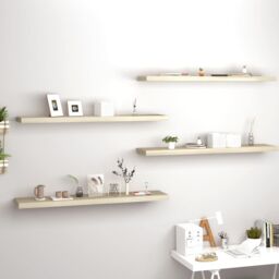 Berkfield Home Floating Wall Shelves 4 pcs Oak 120x23.5x3.8 cm MDF in Brown - thumbnail 1