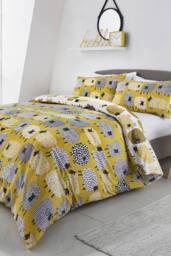 Fusion 'Dotty Sheep' Fun Reversible Duvet Cover Set in Mustard - Size: Super King - thumbnail 1