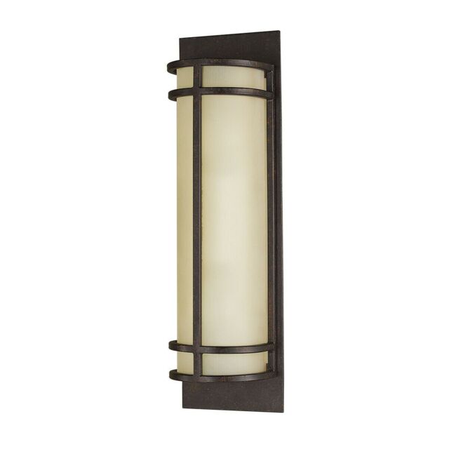 Loops Twin Wall Light Amber Ribbed Glass Shade Grecian Bronze LED E27 60W in Clear