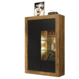Creative Furniture Arcadia Display Cabinet 140cm - Dark Oak with Black Matt Doors + LED in Dark Brown - thumbnail 5