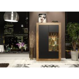 Creative Furniture Arcadia Display Cabinet 140cm - Dark Oak with Black Matt Doors + LED in Dark Brown - thumbnail 2