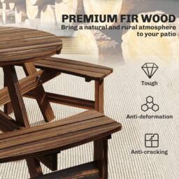 OUTSUNNY 6 Person Fir Wood Table Bench Set Outdoor Garden Patio, Carbonized in Brown - thumbnail 5