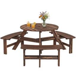 OUTSUNNY 6 Person Fir Wood Table Bench Set Outdoor Garden Patio, Carbonized in Brown - thumbnail 2