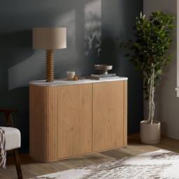 Birlea Kagu 2 Door Sideboard Fluted Ribbed Oak & Marble effect in Light Oak - thumbnail 1