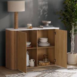 Birlea Kagu 2 Door Sideboard Fluted Ribbed Oak & Marble effect in Light Oak - thumbnail 2