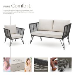 tectake Garden Furniture Set Sundo in Dark Grey - Size: 4 Person - thumbnail 3